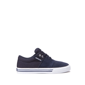Supra Kids STACKS II VULC Low Top Shoes Navy/white | US-81497